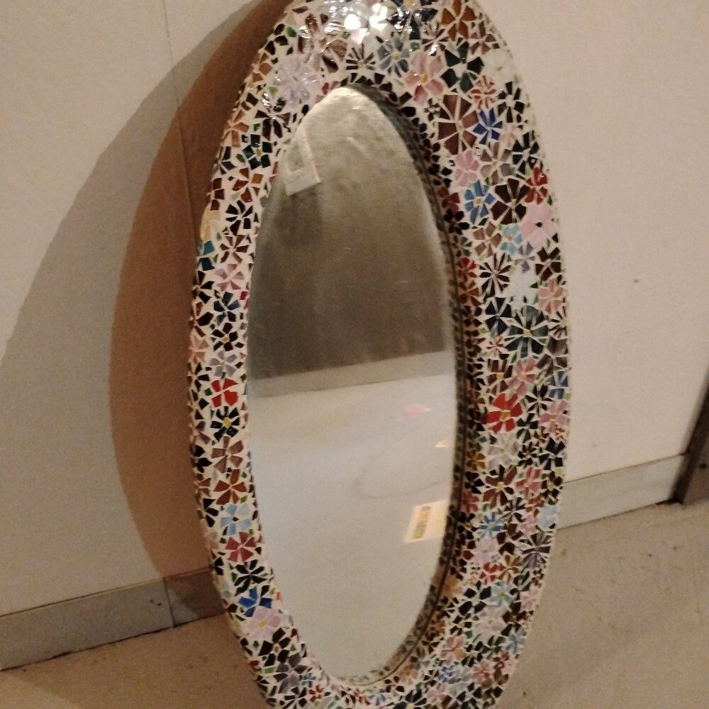 Hand crafted mosaic flower design Mirror